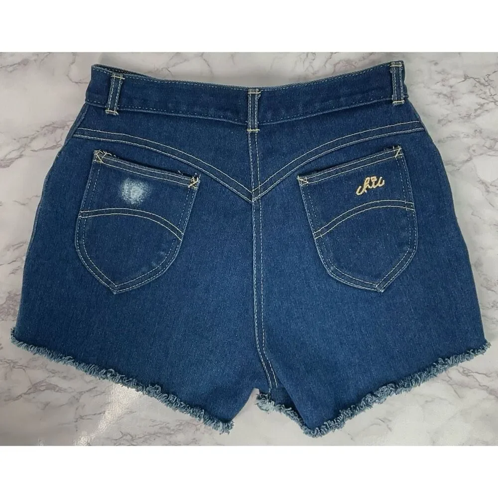 Chic Vintage Custom Cutoff Distressed Blue Denim Jean Shorts 16 - Picture 4 of 6